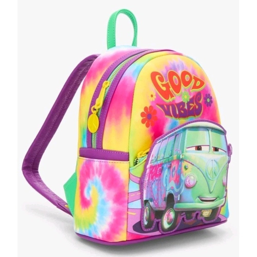 NEW Loungefly Disney Pixar Cars Fillmore"Good Vibes" Tie Dye Backpack Hippie